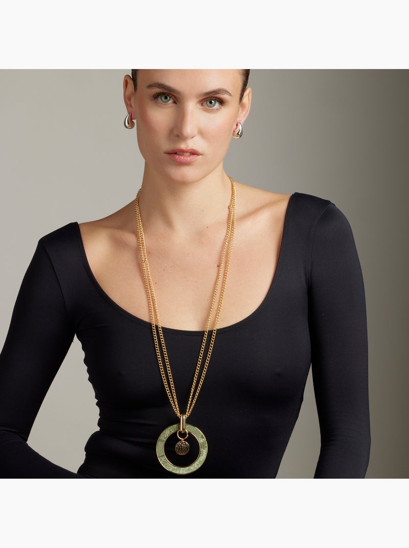 Collier Luxenter en cuir vert clair avec finition en or jaune 18 carats - Amta Vert - Kiabi