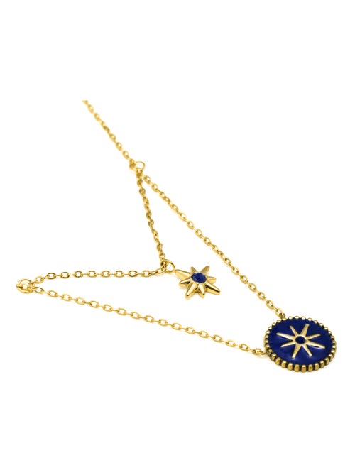 Collier Luxenter en laque bleue, finition or jaune 18 carats - Iskha - Kiabi
