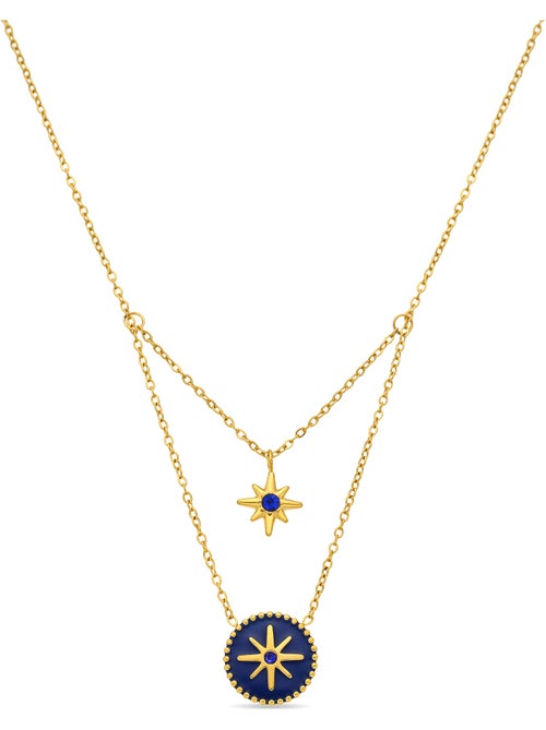 Collier Luxenter en laque bleue, finition or jaune 18k - Iskha - Kiabi