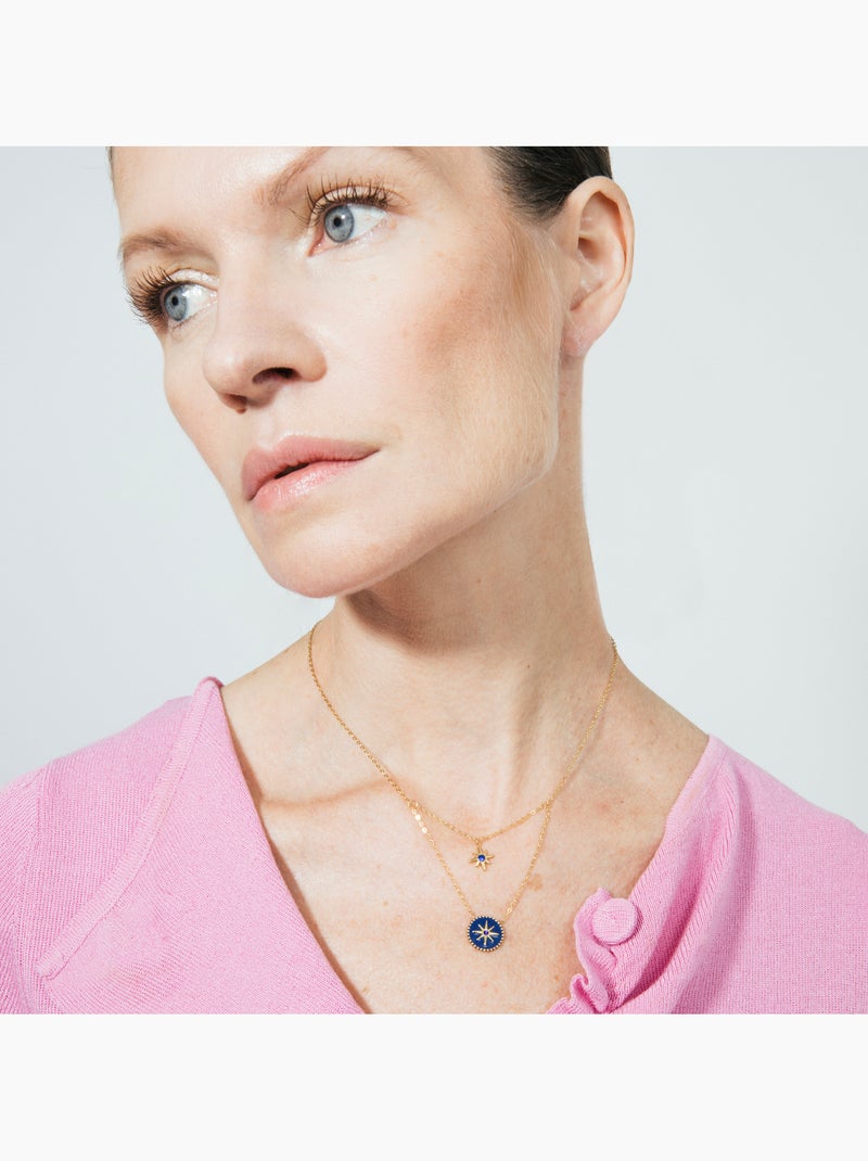 Collier Luxenter en laque bleue, finition or jaune 18k - Iskha Bleu - Kiabi