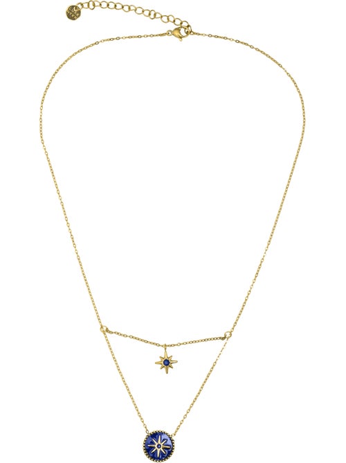 Collier Luxenter en laque bleue, finition or jaune 18k - Iskha - Kiabi