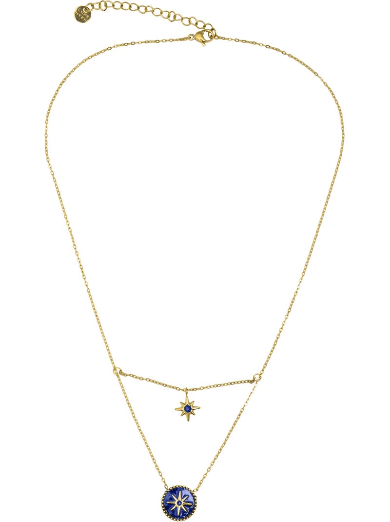 Collier Luxenter en laque bleue, finition or jaune 18k - Iskha Bleu - Kiabi