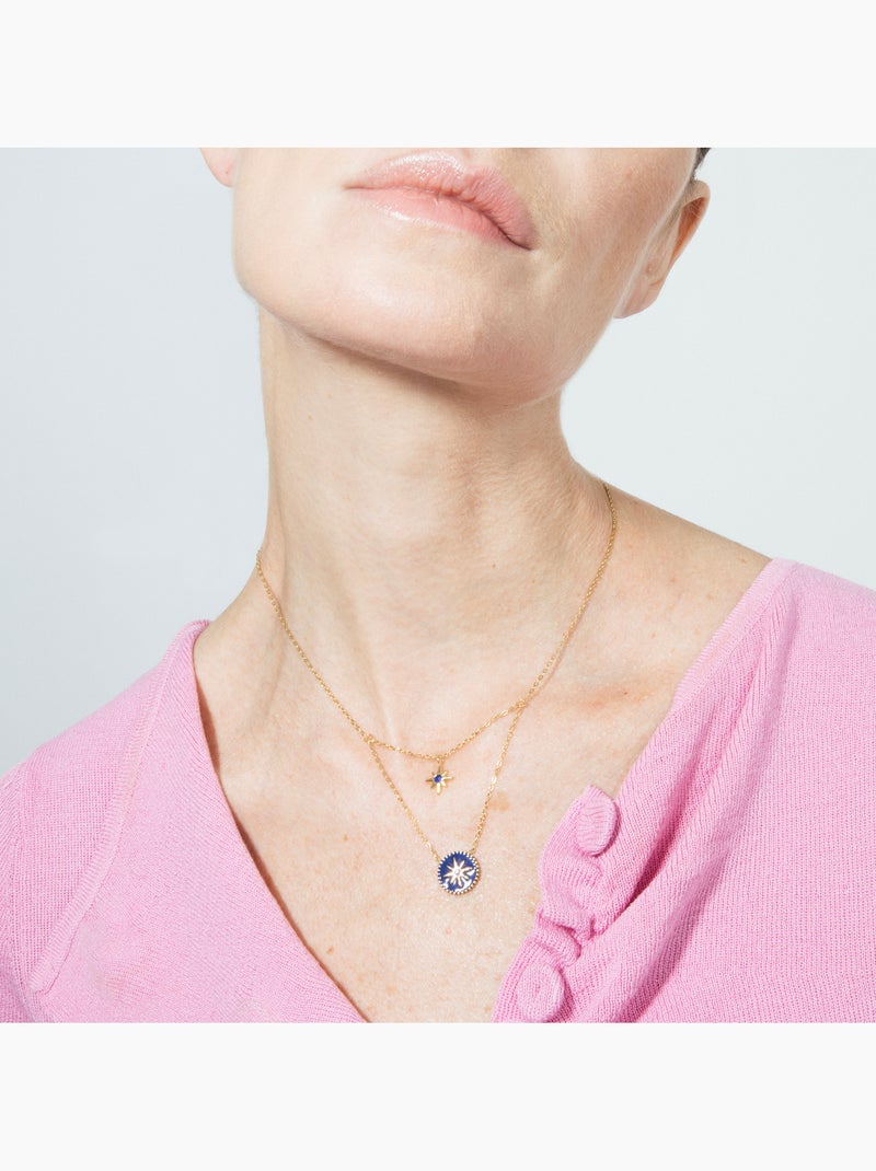 Collier Luxenter en laque bleue, finition or jaune 18k - Iskha Bleu - Kiabi