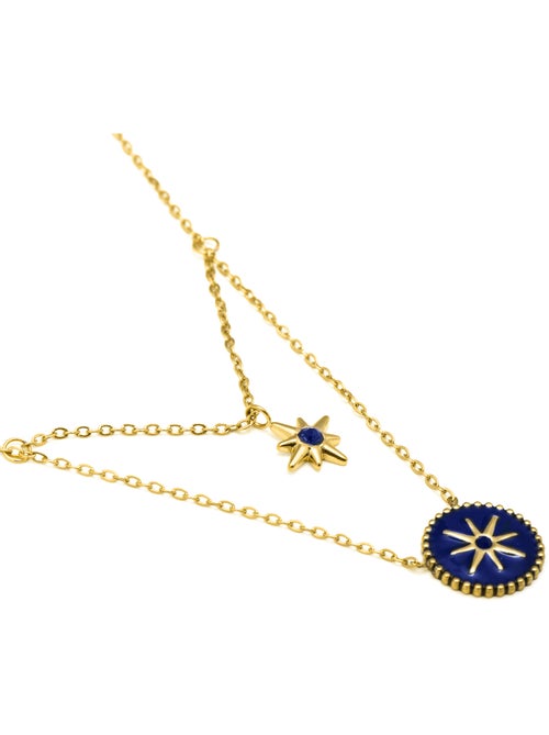 Collier Luxenter en laque bleue, finition or jaune 18k - Iskha - Kiabi