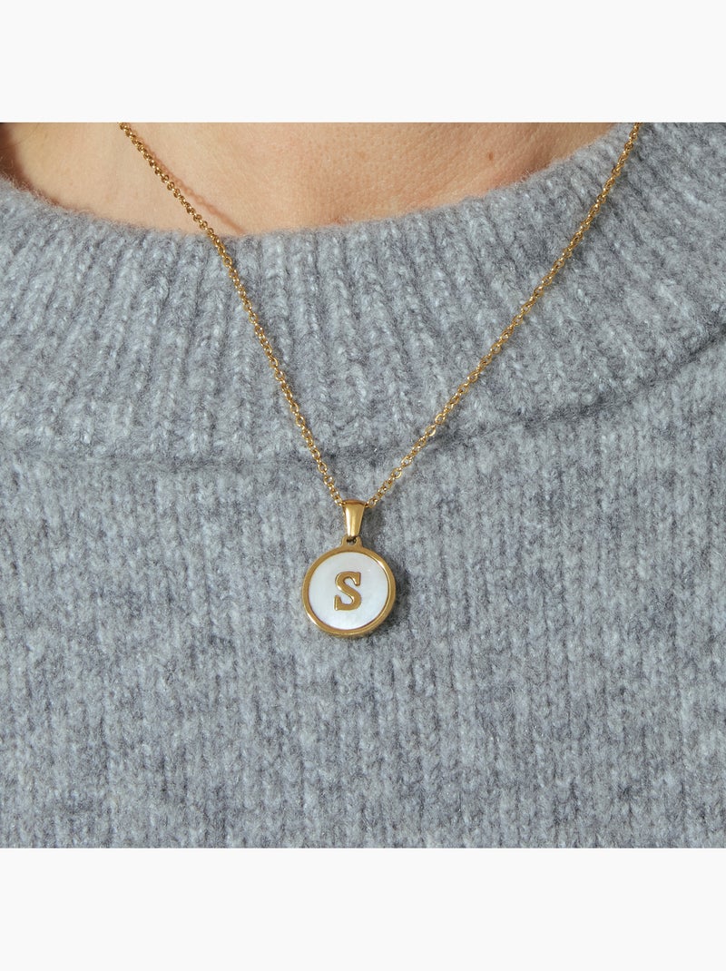 Collier Luxenter en nacre blanche et plaqué or 18k - Alphabet Blanc - Kiabi