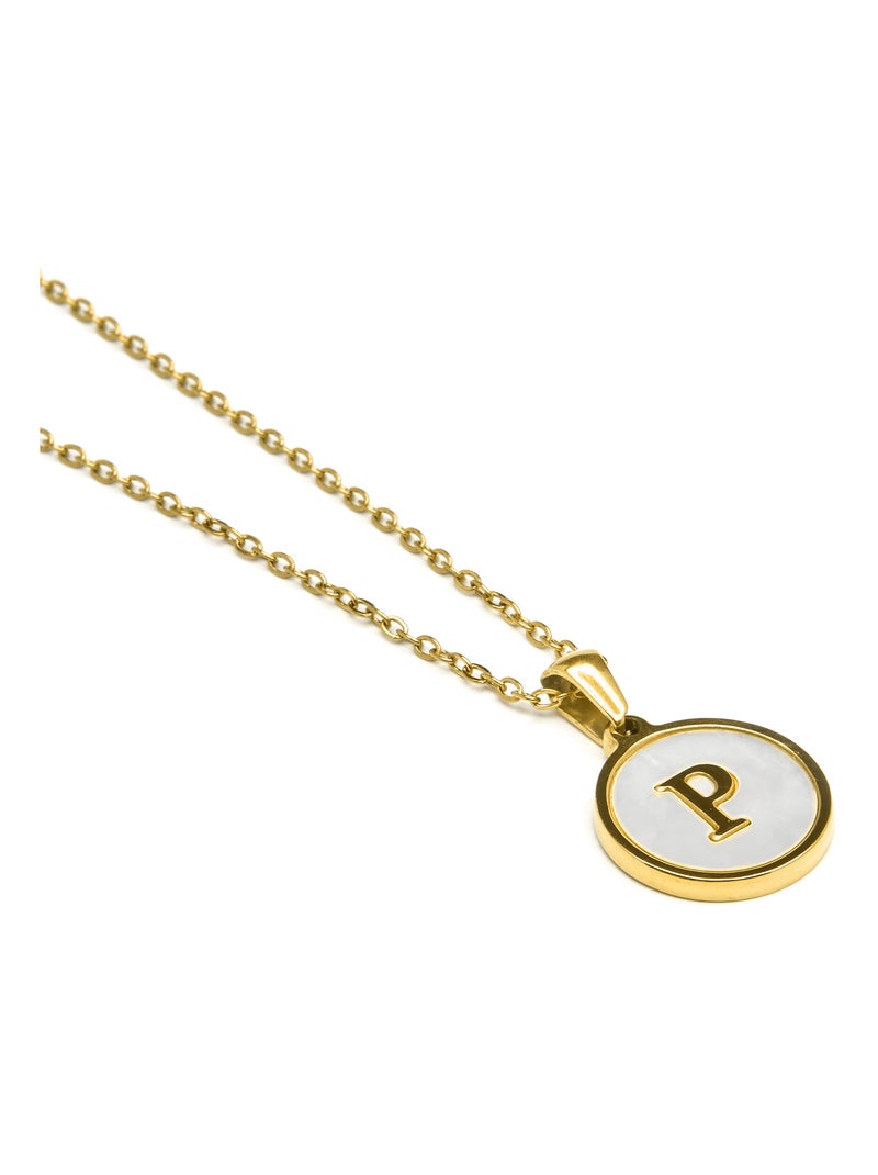 Collier Luxenter en nacre blanche finie plaqué or jaune 18K - Alphabet Blanc - Kiabi