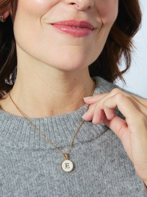 Collier Luxenter en nacre blanche finie plaqué or jaune 18K - Alphabet - Kiabi