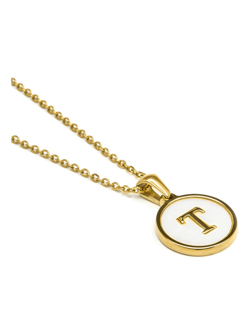 Collier Luxenter en nacre blanche finie plaqué or jaune 18K - Alphabet Blanc - Kiabi