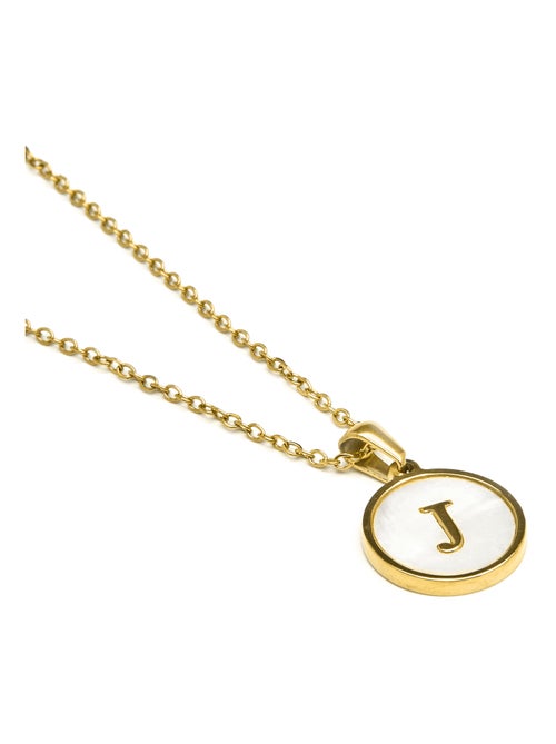 Collier Luxenter en nacre blanche finie plaqué or jaune 18K - Alphabet - Kiabi
