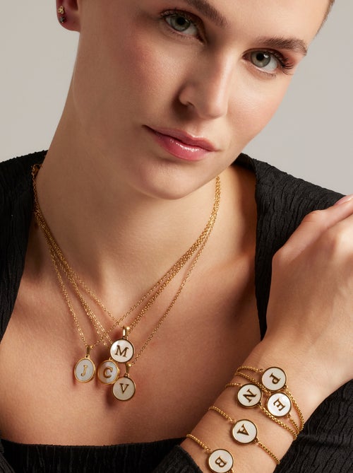 Collier Luxenter en nacre blanche finie plaqué or jaune 18K - Alphabet - Kiabi