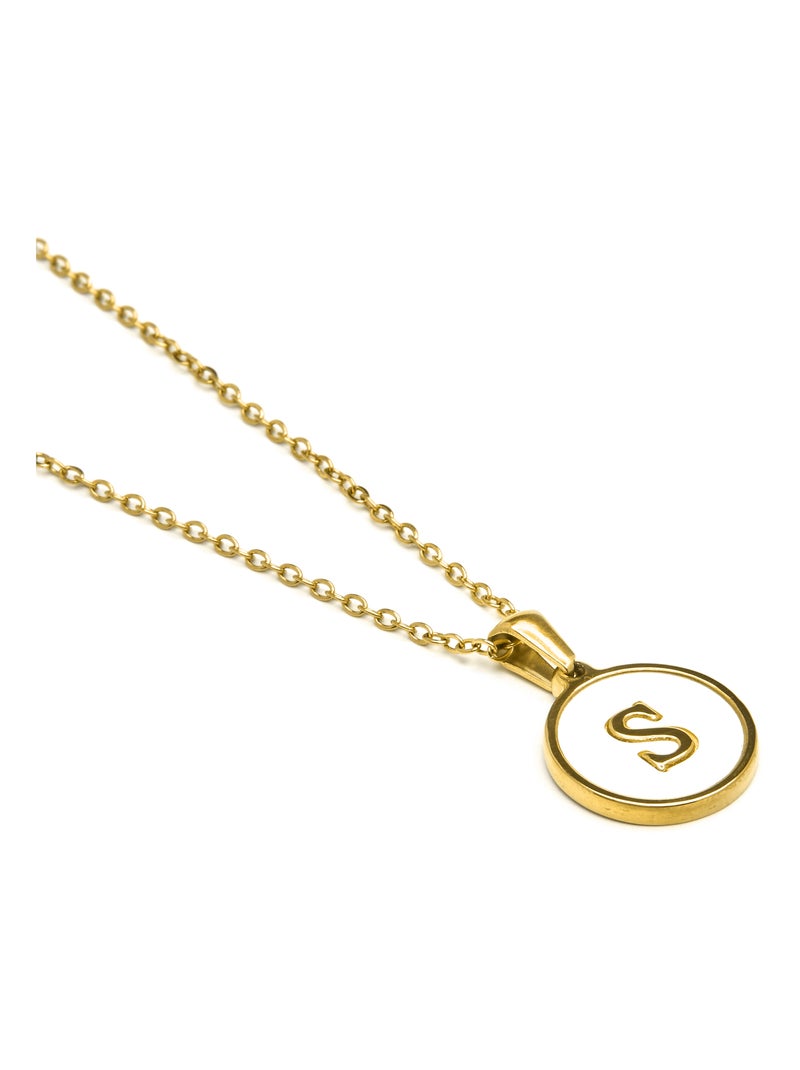 Collier Luxenter en nacre blanche finie plaqué or jaune 18K - Alphabet Blanc - Kiabi