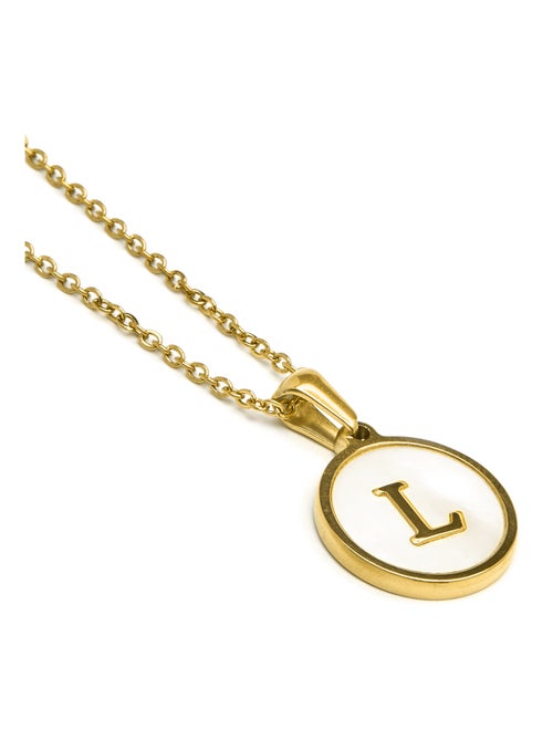 Collier Luxenter en nacre blanche finie plaqué or jaune 18K - Alphabet - Kiabi