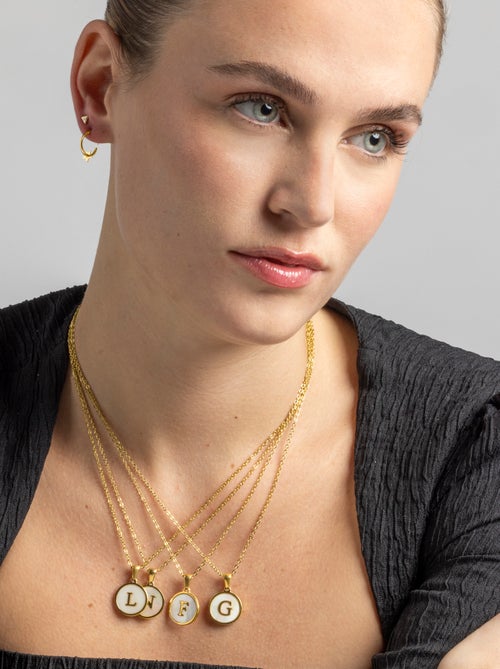 Collier Luxenter en nacre blanche finie plaqué or jaune 18K - Alphabet - Kiabi