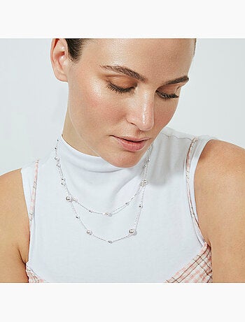 Collier Luxenter en perle blanche avec finition argentée - Clasow