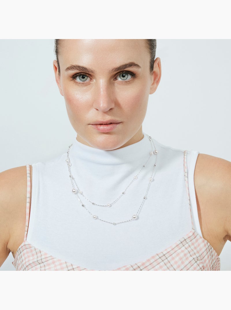 Collier Luxenter en perle blanche avec finition argentée - Clasow Argent - Kiabi