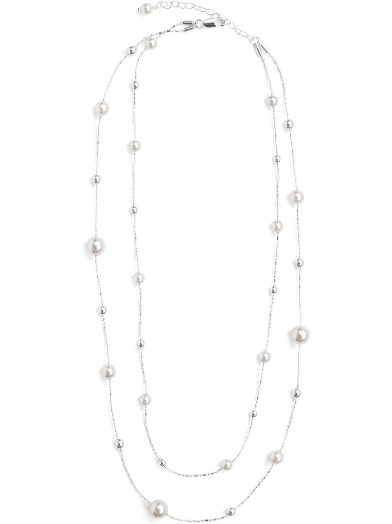 Collier Luxenter en perle blanche avec finition argentée - Clasow Argent - Kiabi