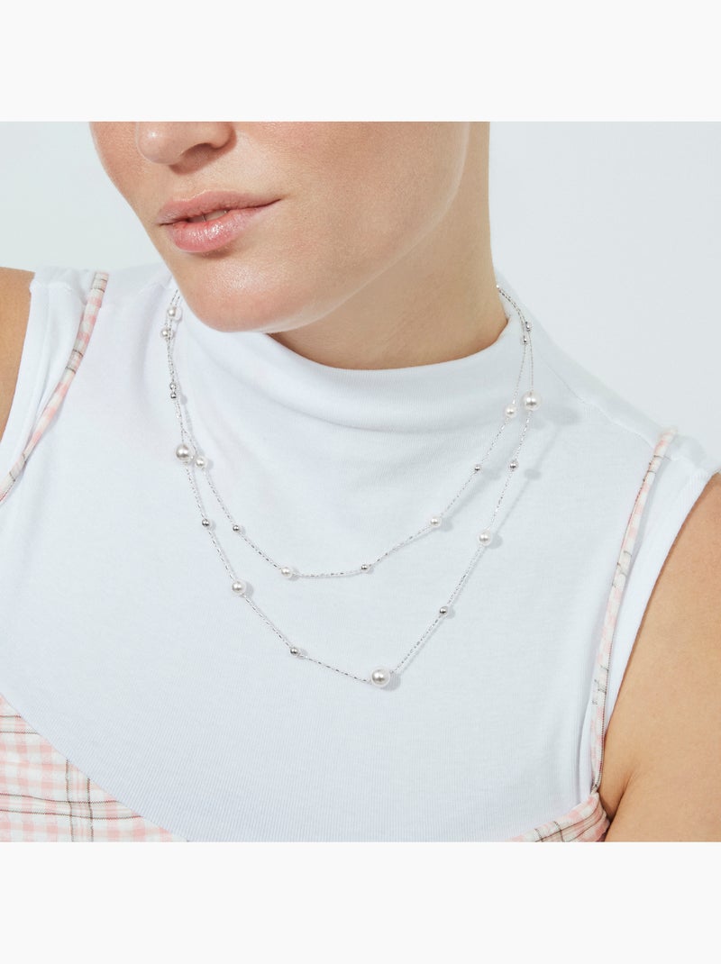 Collier Luxenter en perle blanche avec finition argentée - Clasow Argent - Kiabi