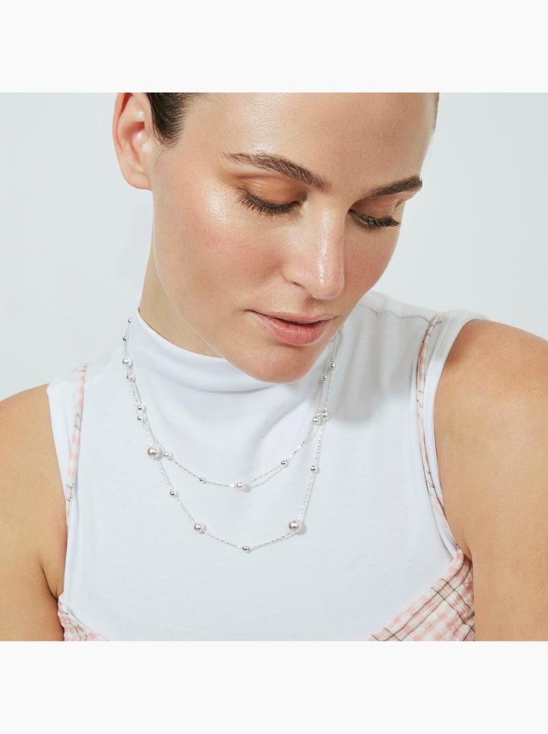 Collier Luxenter en perle blanche avec finition argentée - Clasow Argent - Kiabi