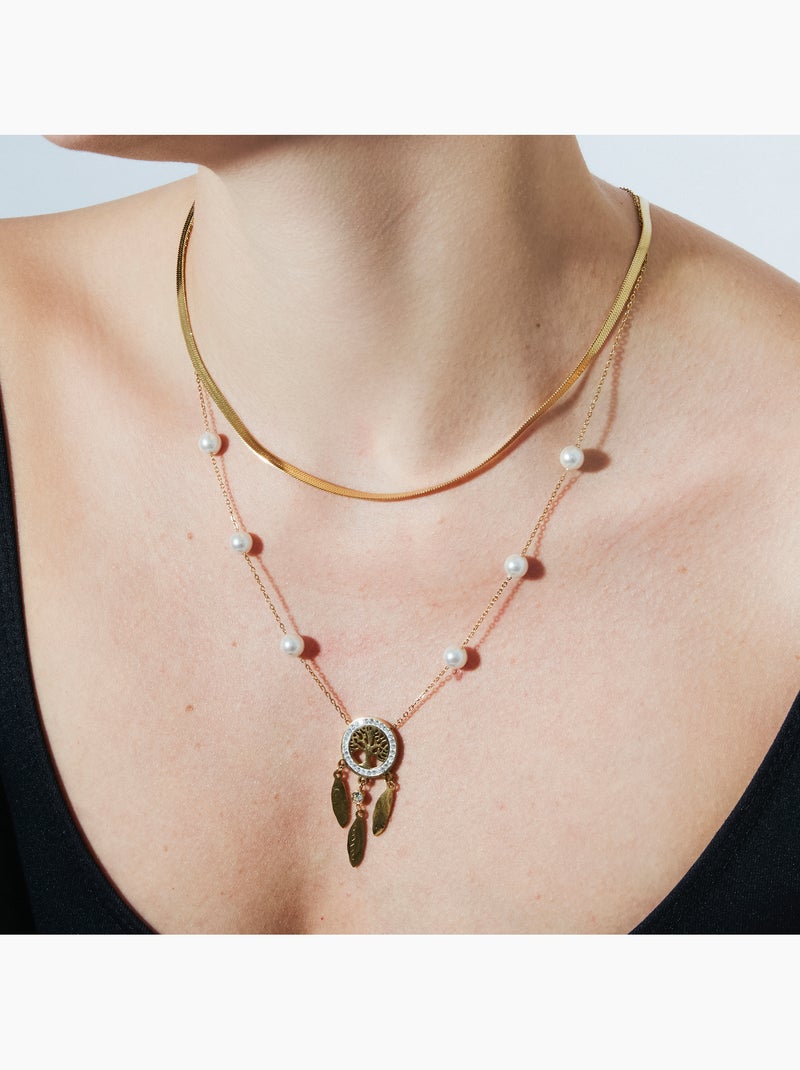 Collier Luxenter en perles blanches avec finition en or jaune 18 carats - Anthori Argent - Kiabi