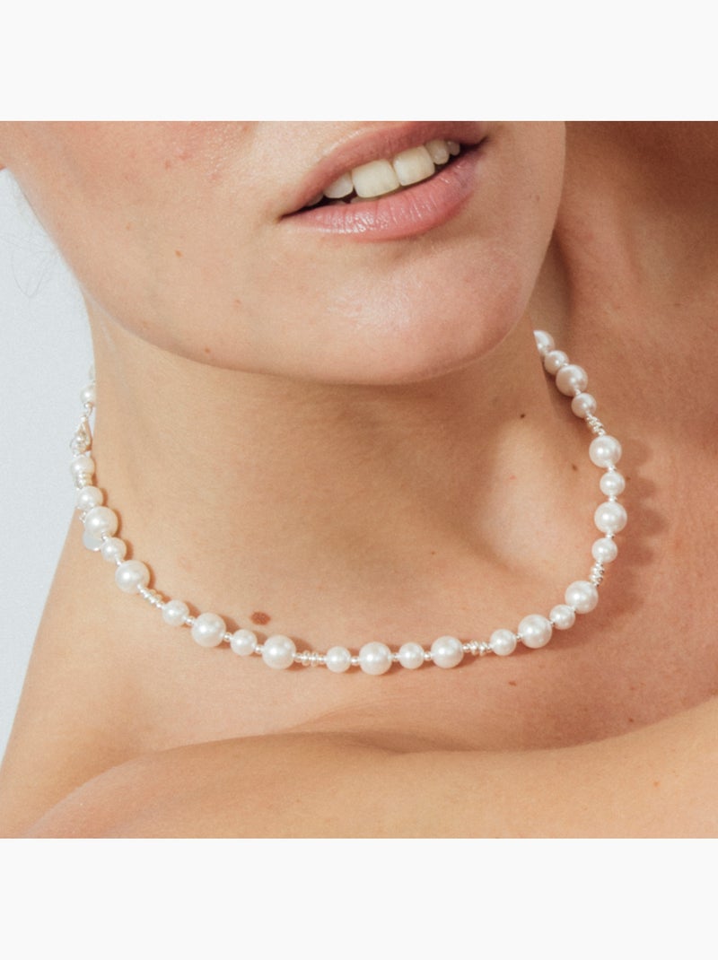 Collier Luxenter en perles blanches avec finition rhodiée - Akio Argent - Kiabi