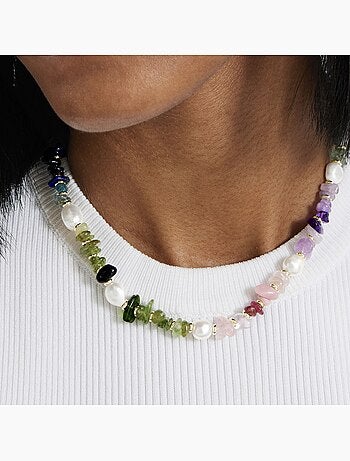 Collier Luxenter en pierres naturelles multicolores, finition en or jaune 18 carats - Kasyo