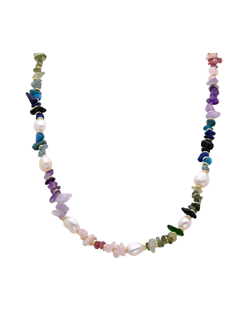 Collier Luxenter en pierres naturelles multicolores, finition en or jaune 18 carats - Kasyo Multicolore - Kiabi