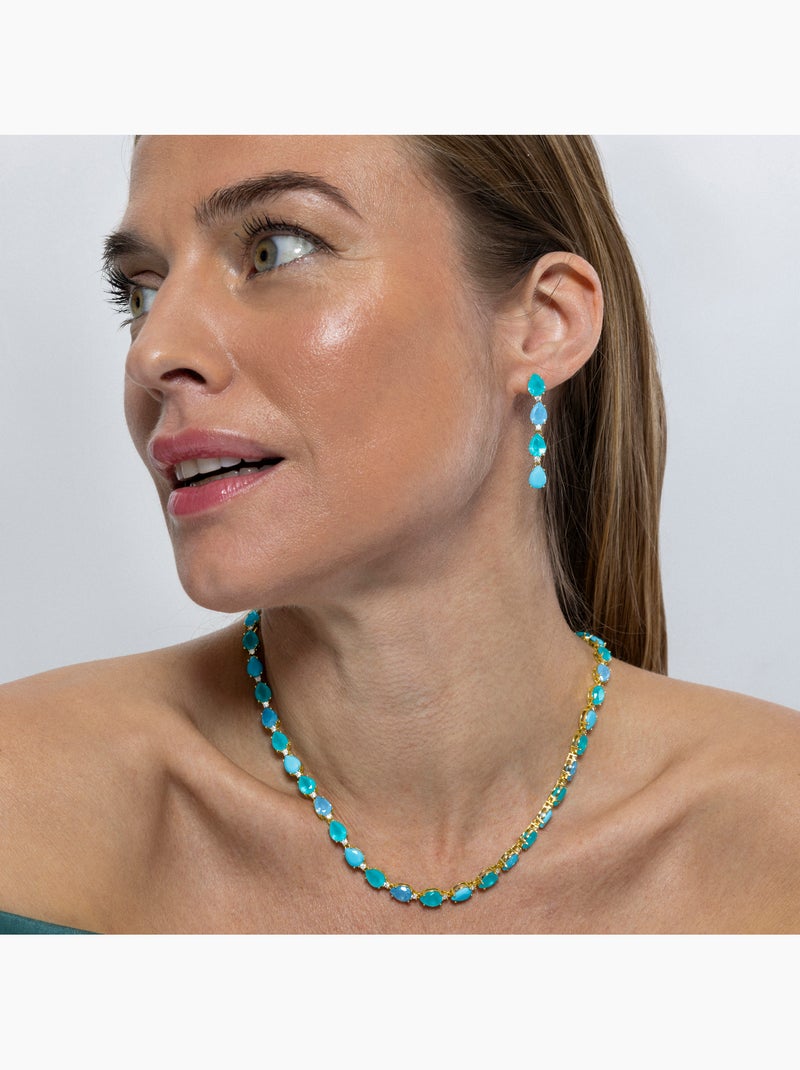 Collier Luxenter en quartz hydrothermal bleu clair avec finition et plaqué or 18k - Iknas Bleu - Kiabi