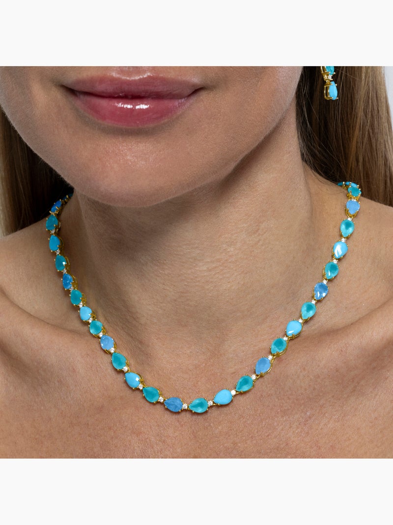 Collier Luxenter en quartz hydrothermal bleu clair avec finition et plaqué or 18k - Iknas Bleu - Kiabi
