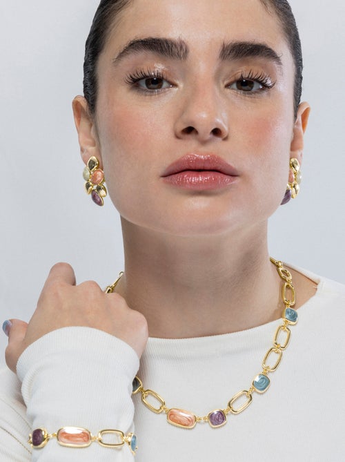 Collier Luxenter en résine multicolore finie plaqué or jaune 18K - Orzur - Kiabi