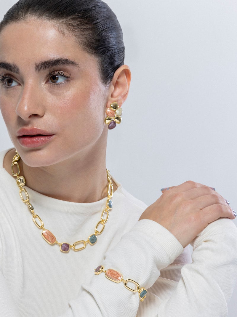 Collier Luxenter en résine multicolore finie plaqué or jaune 18K - Orzur Multicolore - Kiabi