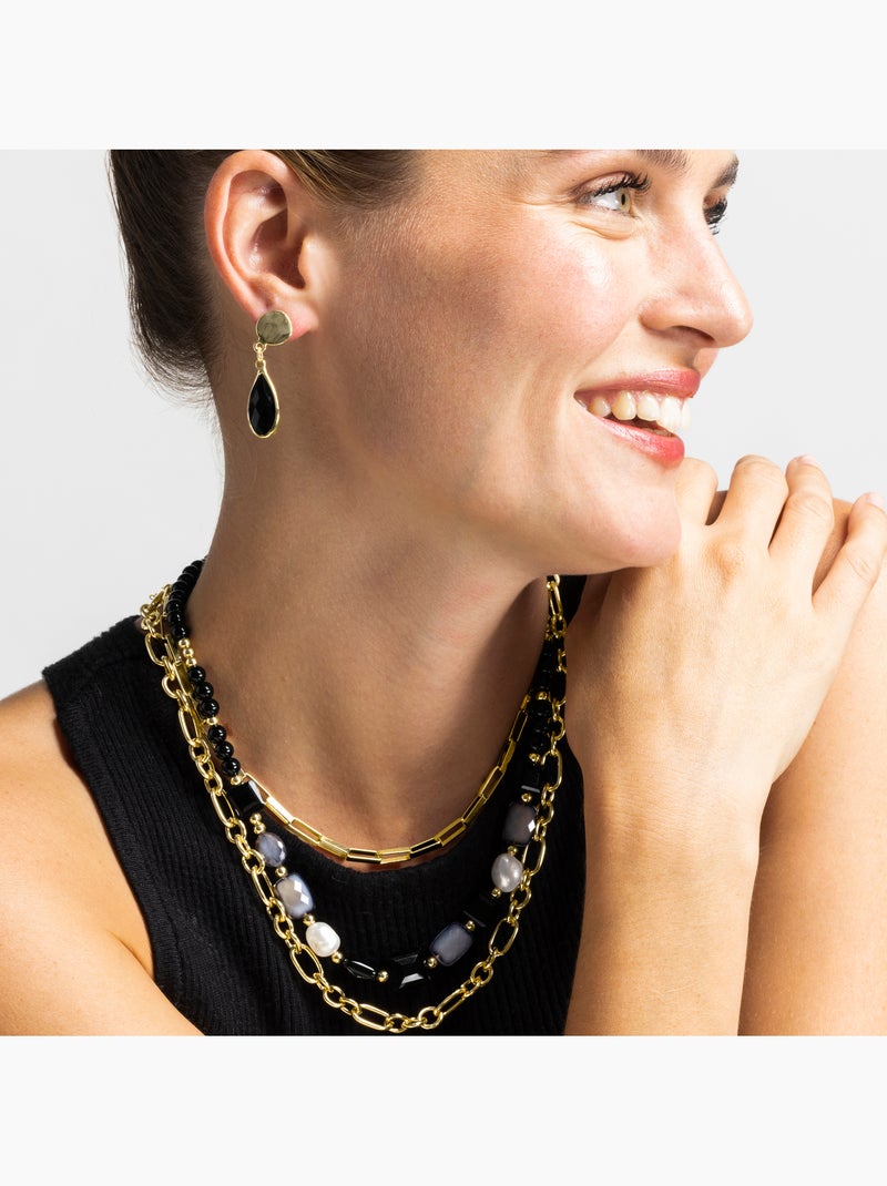 Collier Luxenter en résine noire avec finition or 18 carats - Nyste Noir Noir - Kiabi