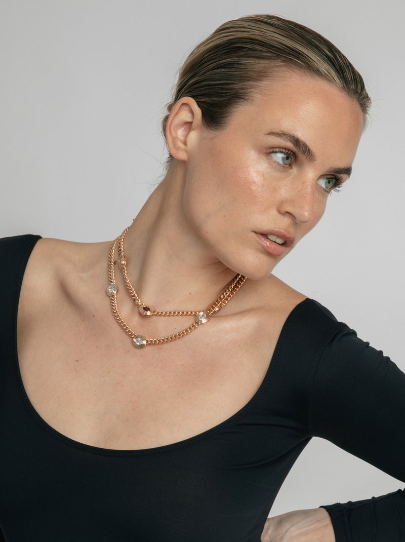 Collier Luxenter en zircone rose et finition et plaqué or 18k - Rinlin Rose - Kiabi