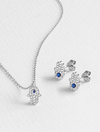 Collier Luxenter fatima en argent 925 et zircon brillant avec finition rhodiée