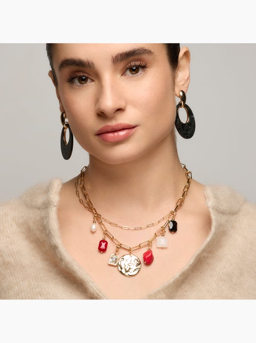Collier Luxenter finition or jaune 18 carats et corail - Lyho - Kiabi