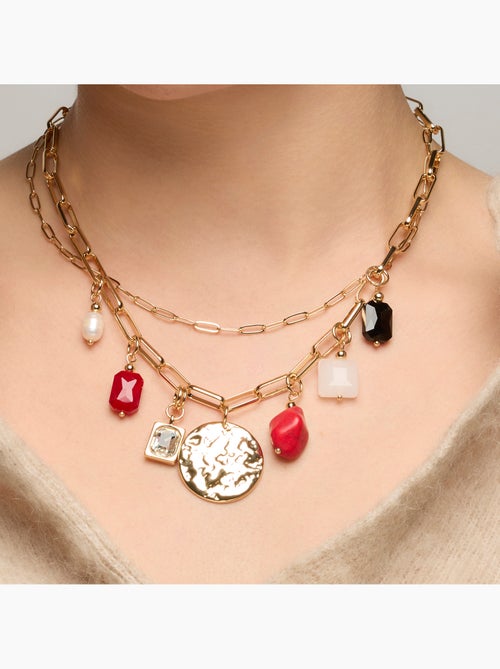 Collier Luxenter finition or jaune 18 carats et corail - Lyho - Kiabi