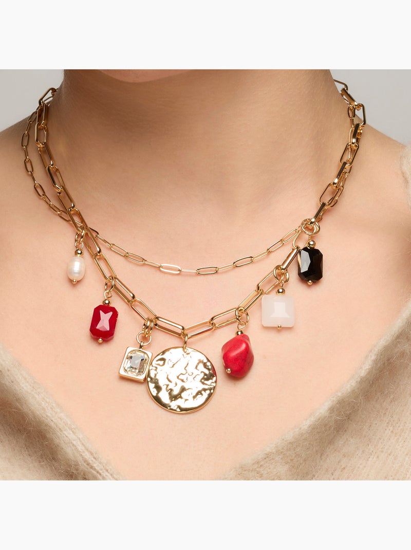 Collier Luxenter finition or jaune 18 carats et corail - Lyho Rouge - Kiabi