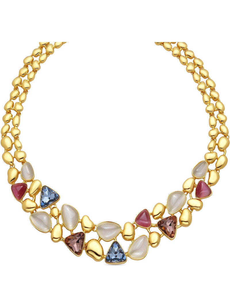 Collier Luxenter finition or jaune 18 carats et cristal multicolore - Naxmo Multicolore - Kiabi