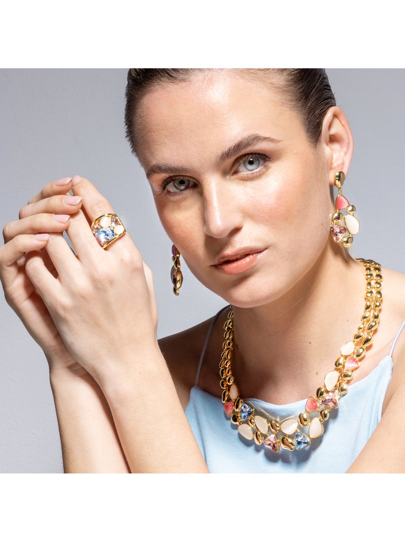 Collier Luxenter finition or jaune 18 carats et cristal multicolore - Naxmo Multicolore - Kiabi