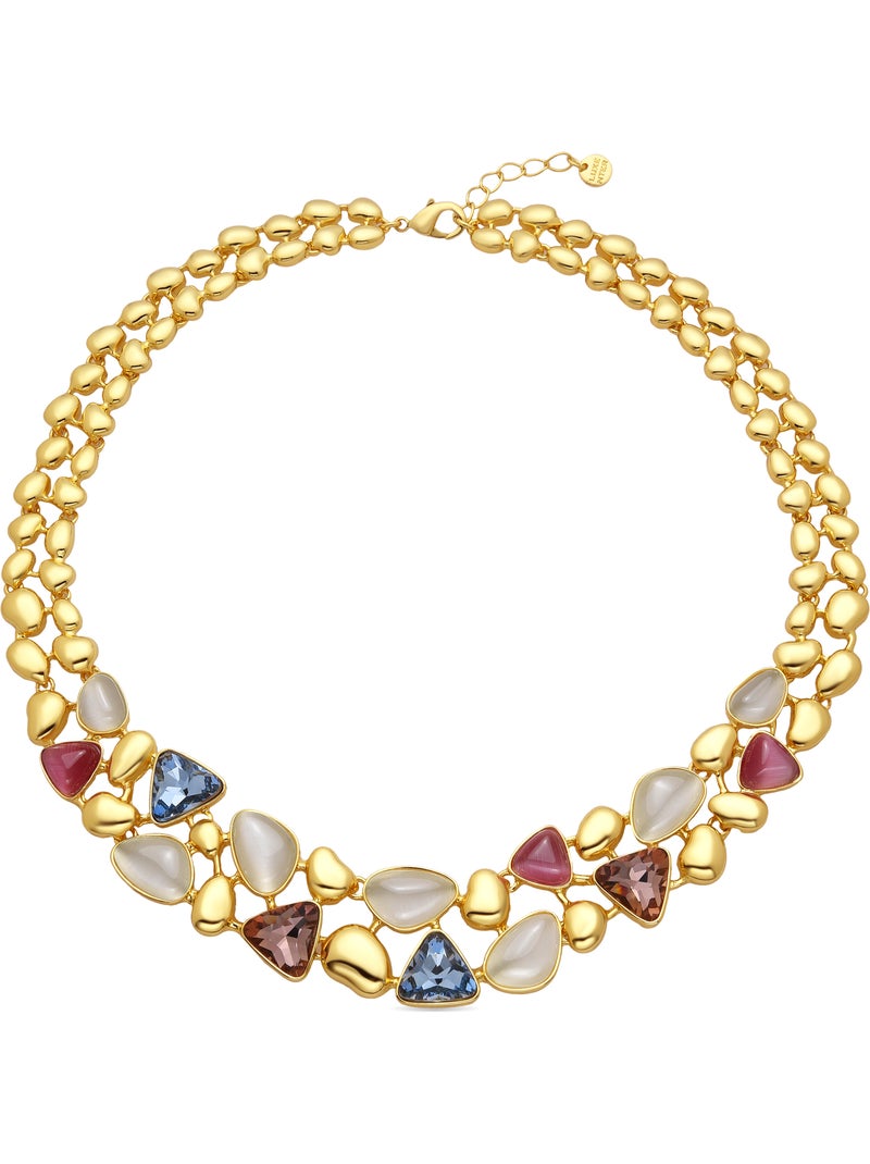 Collier Luxenter finition or jaune 18 carats et cristal multicolore - Naxmo Multicolore - Kiabi