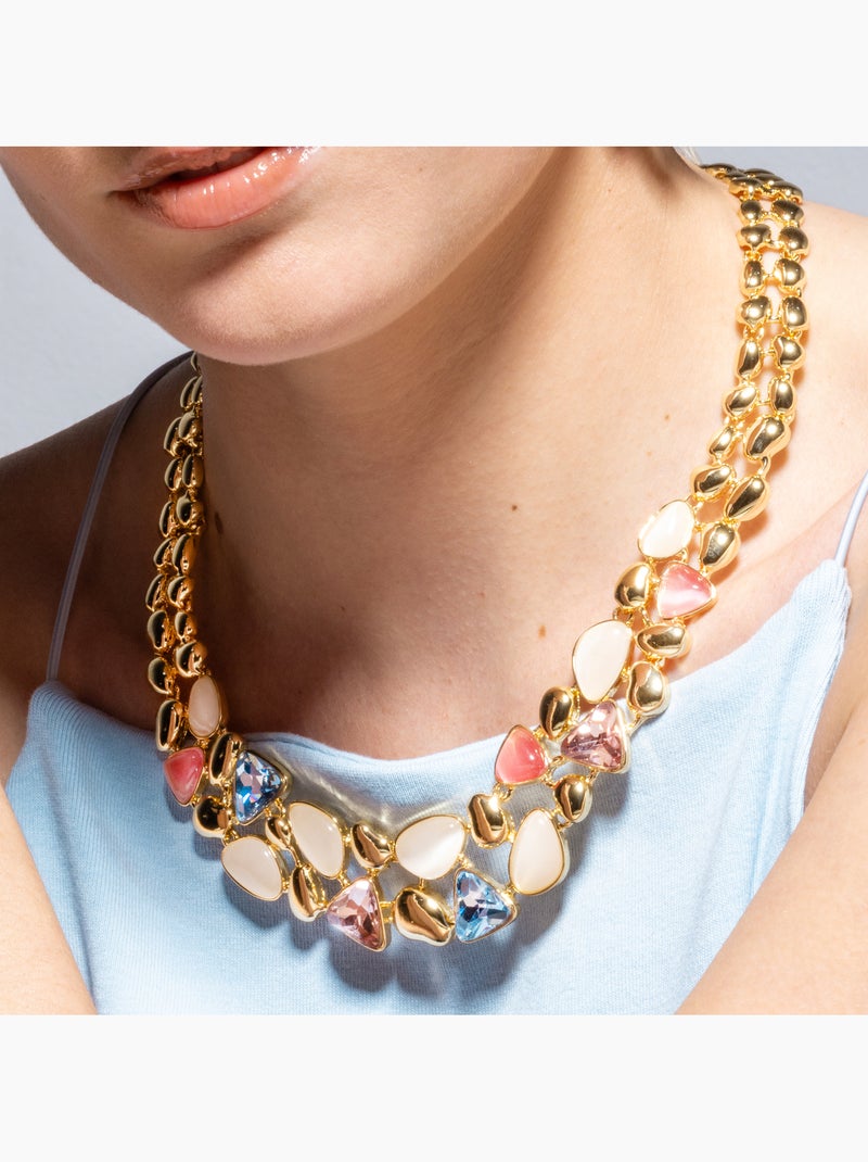 Collier Luxenter finition or jaune 18 carats et cristal multicolore - Naxmo Multicolore - Kiabi