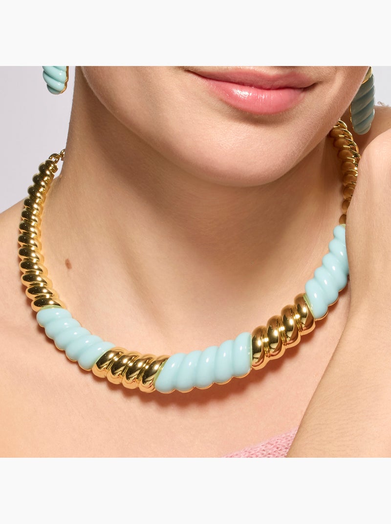 Collier Luxenter finition or jaune 18 carats et résine bleue - Rawil Bleu - Kiabi