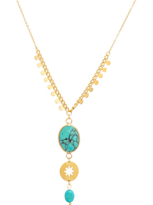 Collier Luxenter finition or jaune 18 carats et turquoise - Rekbas - Kiabi Collier Luxenter finition or jaune 18 carats et turquoise - Rekbas - Kiabi