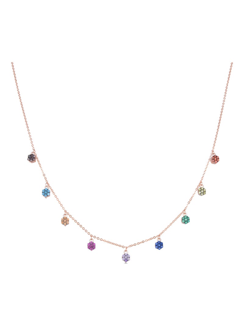 Collier Luxenter jusit en argent 925 et zircon multicolore avec finition plaquée or rose 18 carats Multicolore - Kiabi