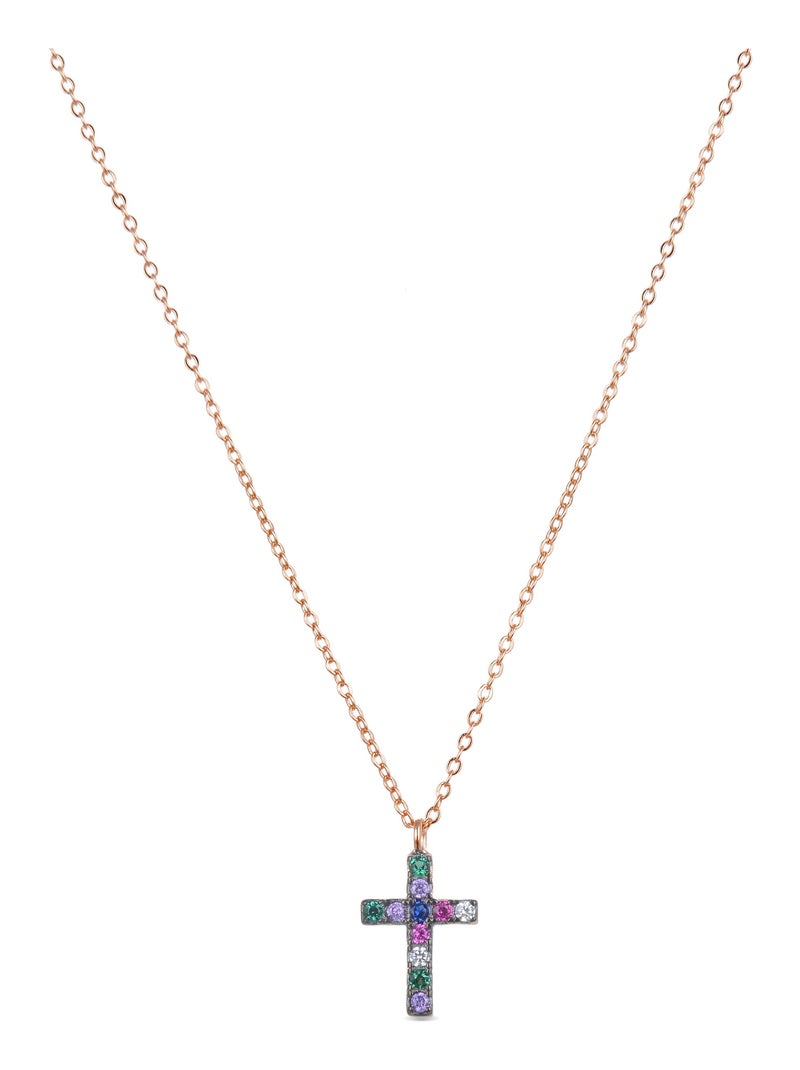 Collier Luxenter kon en argent 925 et zircon multicolore avec finition plaquée or rose 18k Multicolore - Kiabi