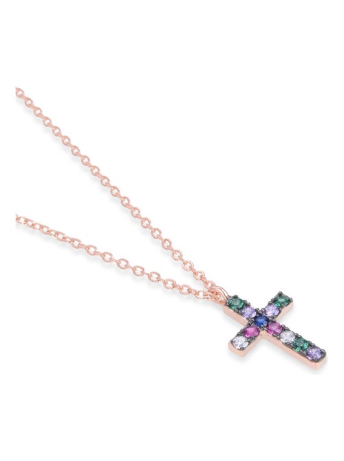 Collier Luxenter kon en argent 925 et zircon multicolore avec finition plaquée or rose 18k - Kiabi