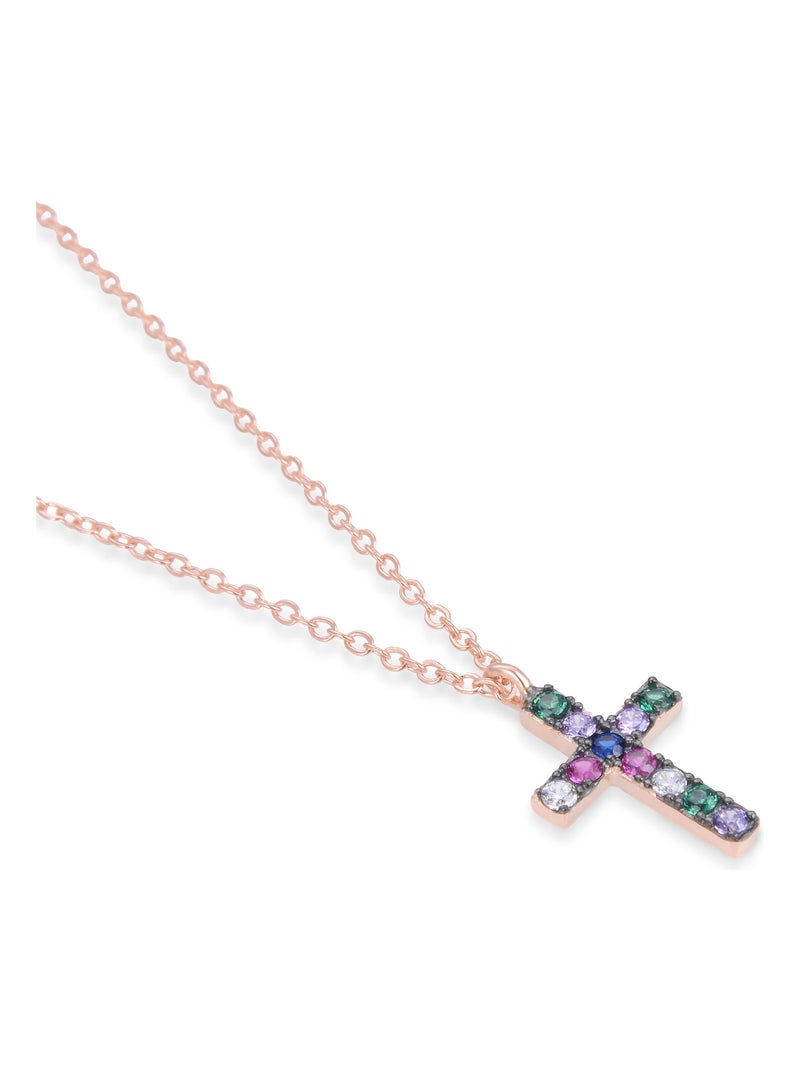 Collier Luxenter kon en argent 925 et zircon multicolore avec finition plaquée or rose 18k Multicolore - Kiabi