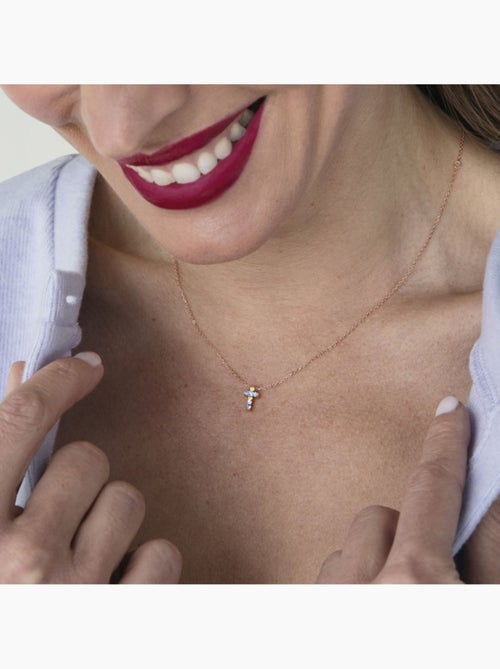 Collier Luxenter kon en argent 925 et zircon multicolore avec finition plaquée or rose 18k - Kiabi