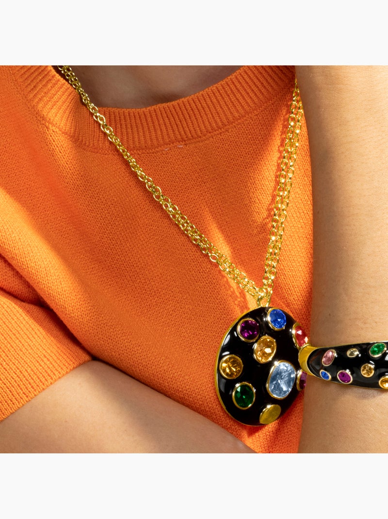 Collier Luxenter laqué noir avec finition or 18 carats - Yever Noir Noir - Kiabi