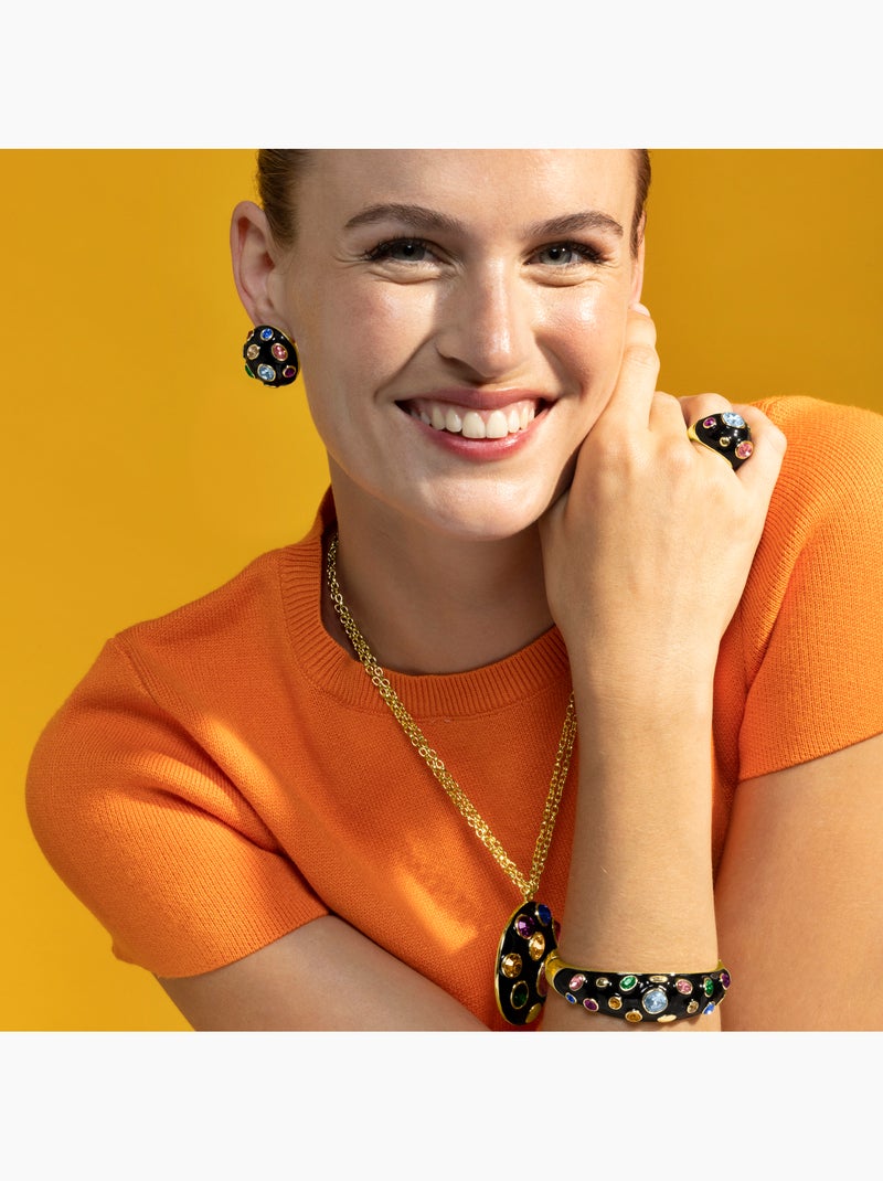 Collier Luxenter laqué noir avec finition or 18 carats - Yever Noir Noir - Kiabi