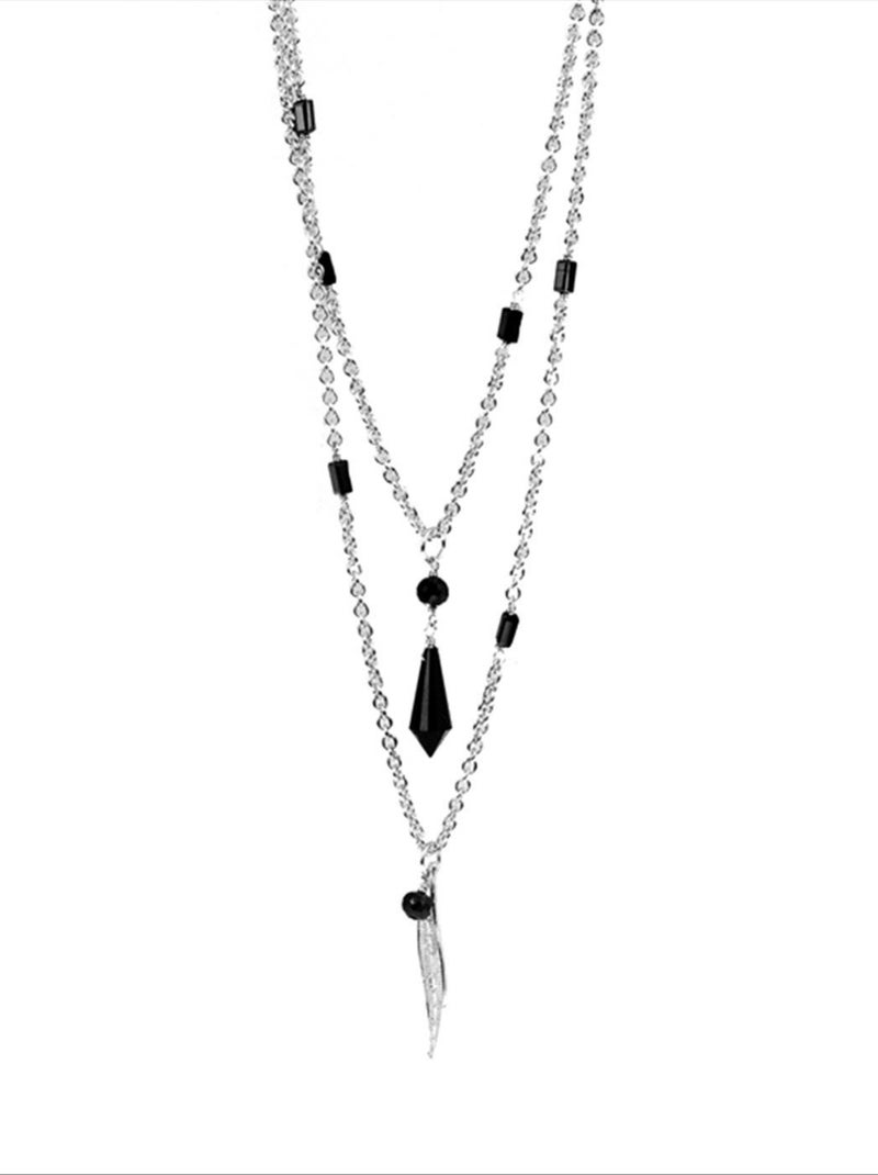 Collier Luxenter plaqué argent Perle de verre Noir - Kiabi